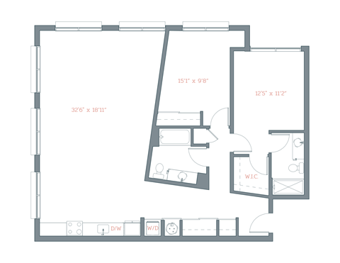 Floor plan for 2 beds, 2 baths, 1350 sqft
